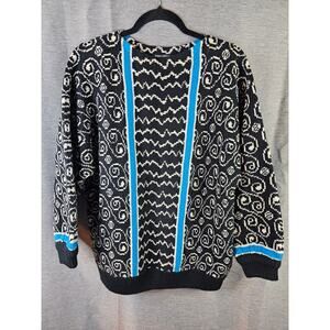 VTG Esprit Sport Sweater Women SM Retro Stripe Abstract Chunky Knit Black/Blue
